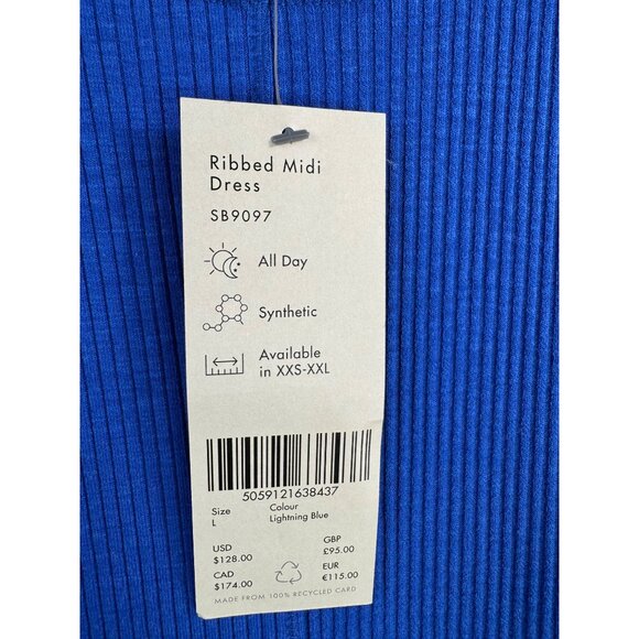 Sweaty Betty ribbed midi dress blue maxi athleisure 90s‎ lounge sz 10 - Picture 2 of 10
